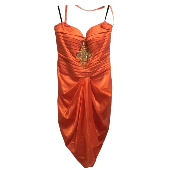 Bebe silk orange embellished silk dress s - Picture 2 of 4
